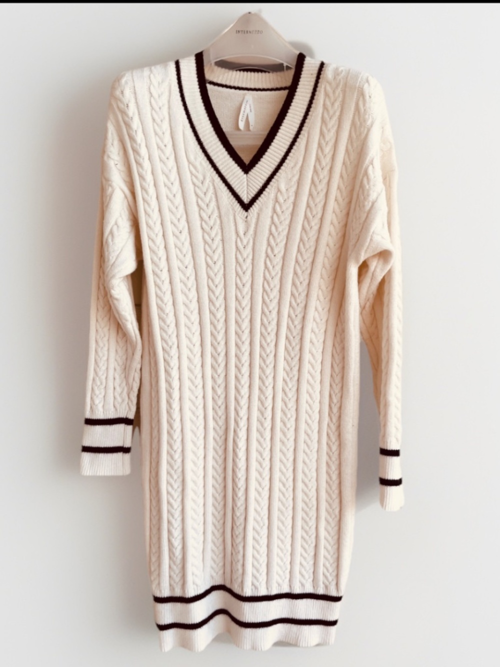 Dreamers by Debut Varsity Cable-Knit Sweater Dress Tunic Tennis Golf L
